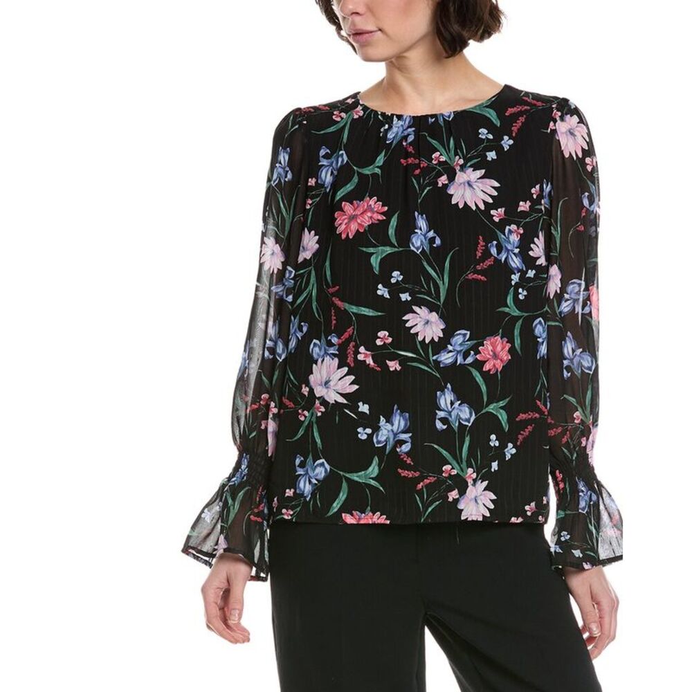 Cece Womens Smocked Cuff Blouse, Black - Picture 1 of 3